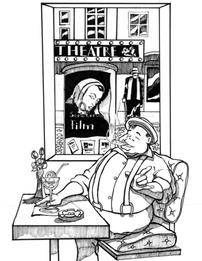 Ink on Paper The Man Enjoying the Cigar